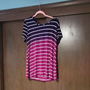 Livi Active Short Sleeve Tee in Navy and Magenta Stripes
